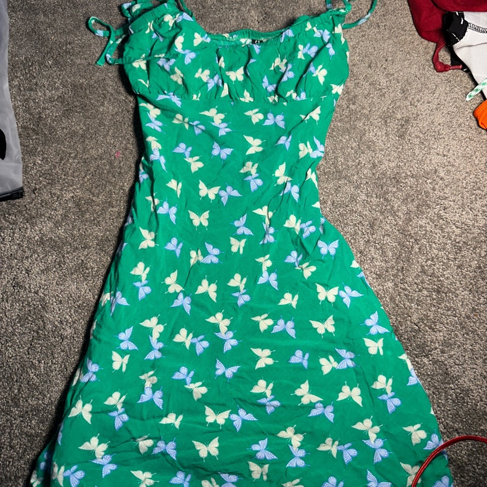 Green Butterfly Print summer dress